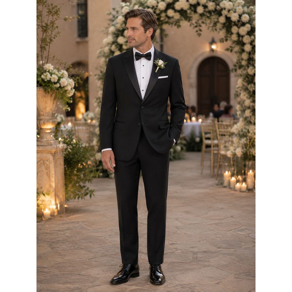 Donna Karan Signature Black Wool Tuxedo Made in Italy Formal Suit Approx 40R